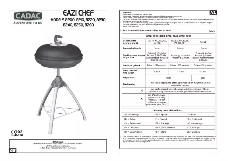 Página 1 del manual Manual de usuario Cadac Eazi Chef 8220