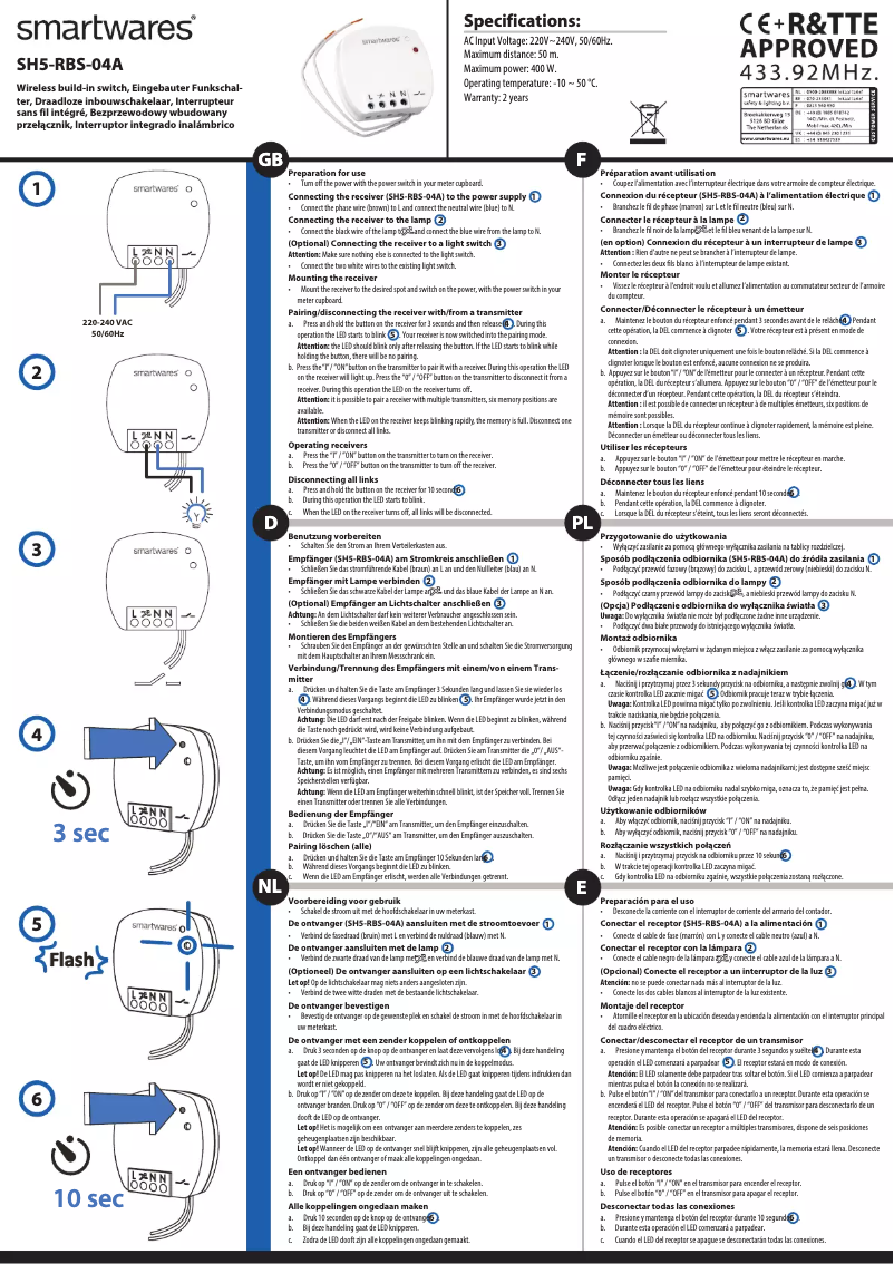 Imagen de la primera página del manual del dispositivo SH5-RBS-04A