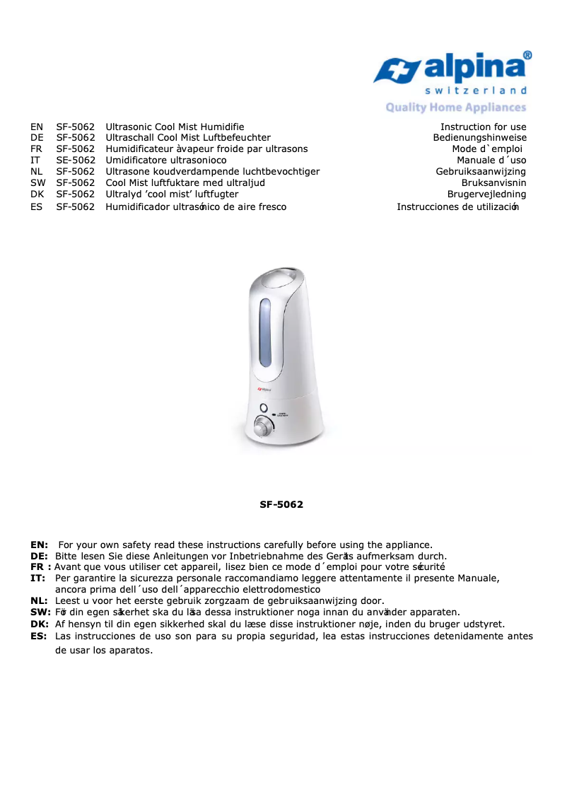 Imagen de la primera página del manual del dispositivo SF-5062