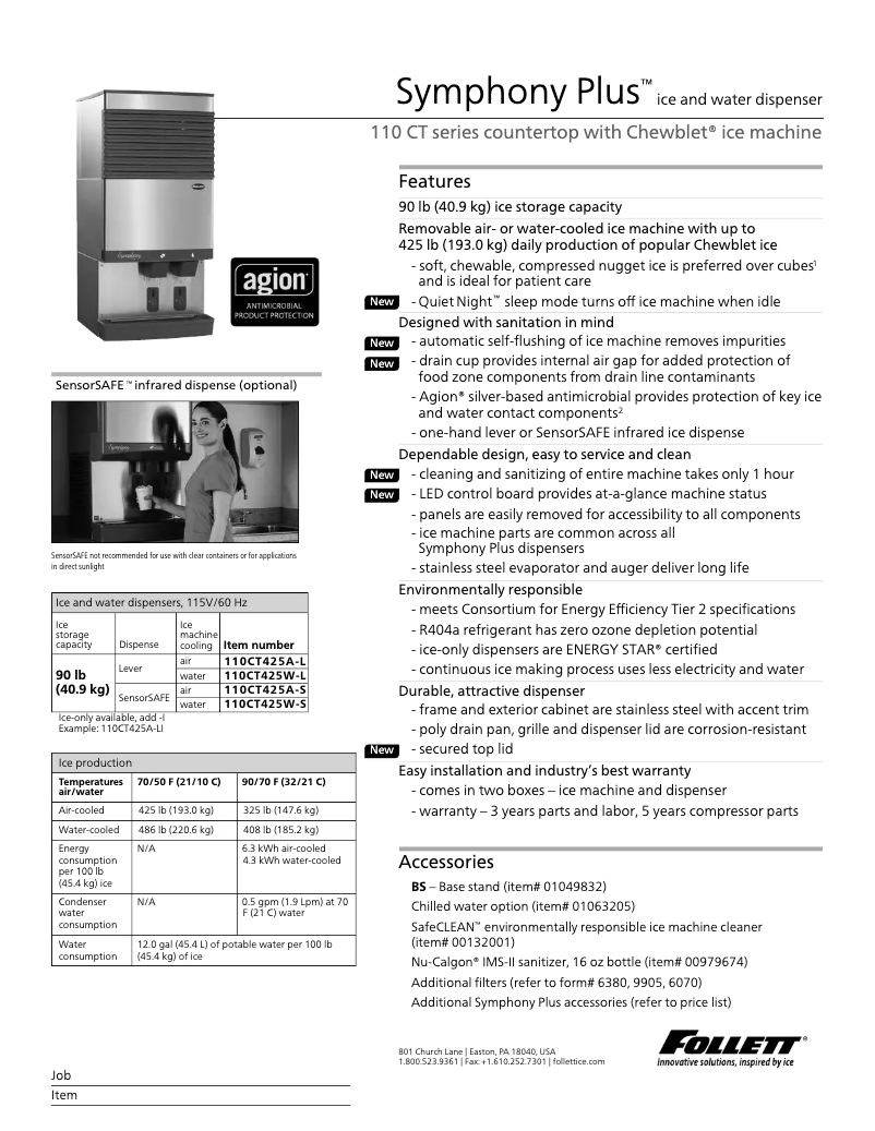 Página 1 del manual Ficha técnica Follett 110CT425A-L