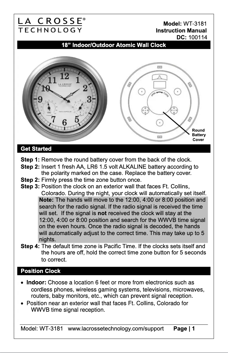 Imagen de la primera página del manual del dispositivo WT-3181BZ
