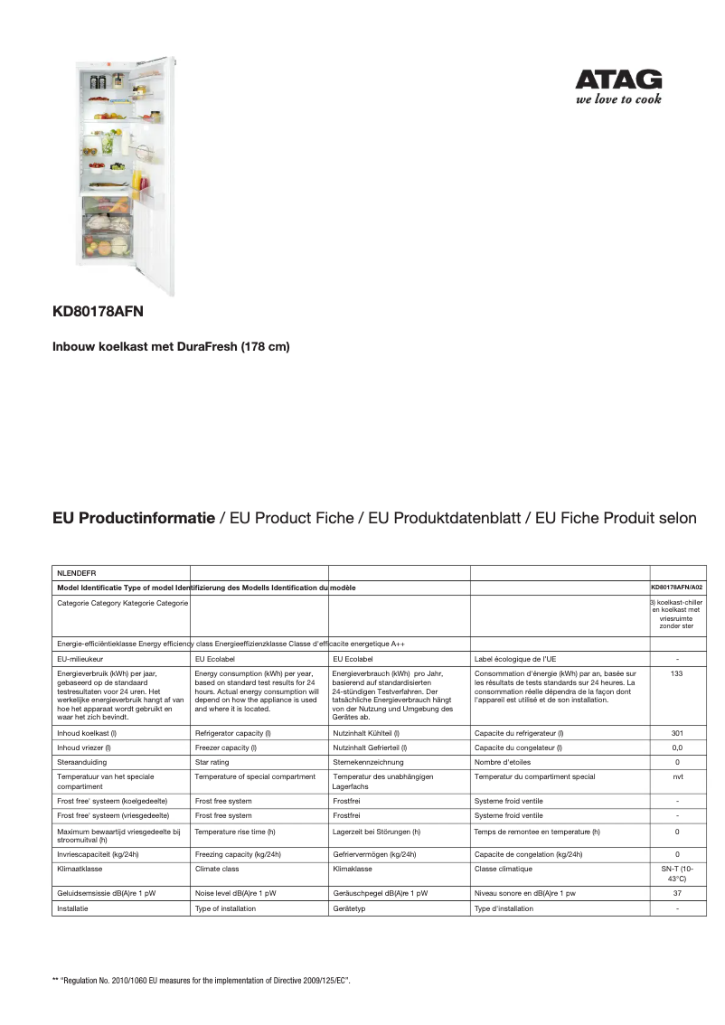 Página 1 del manual Ficha técnica Atag KD80178AFN