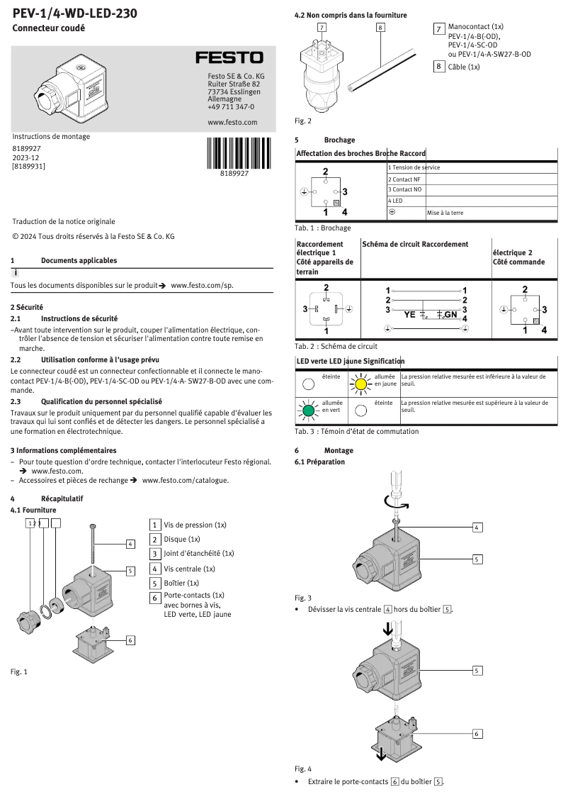 Imagen de la primera página del manual del dispositivo PEV-1/4-WD-LED-230