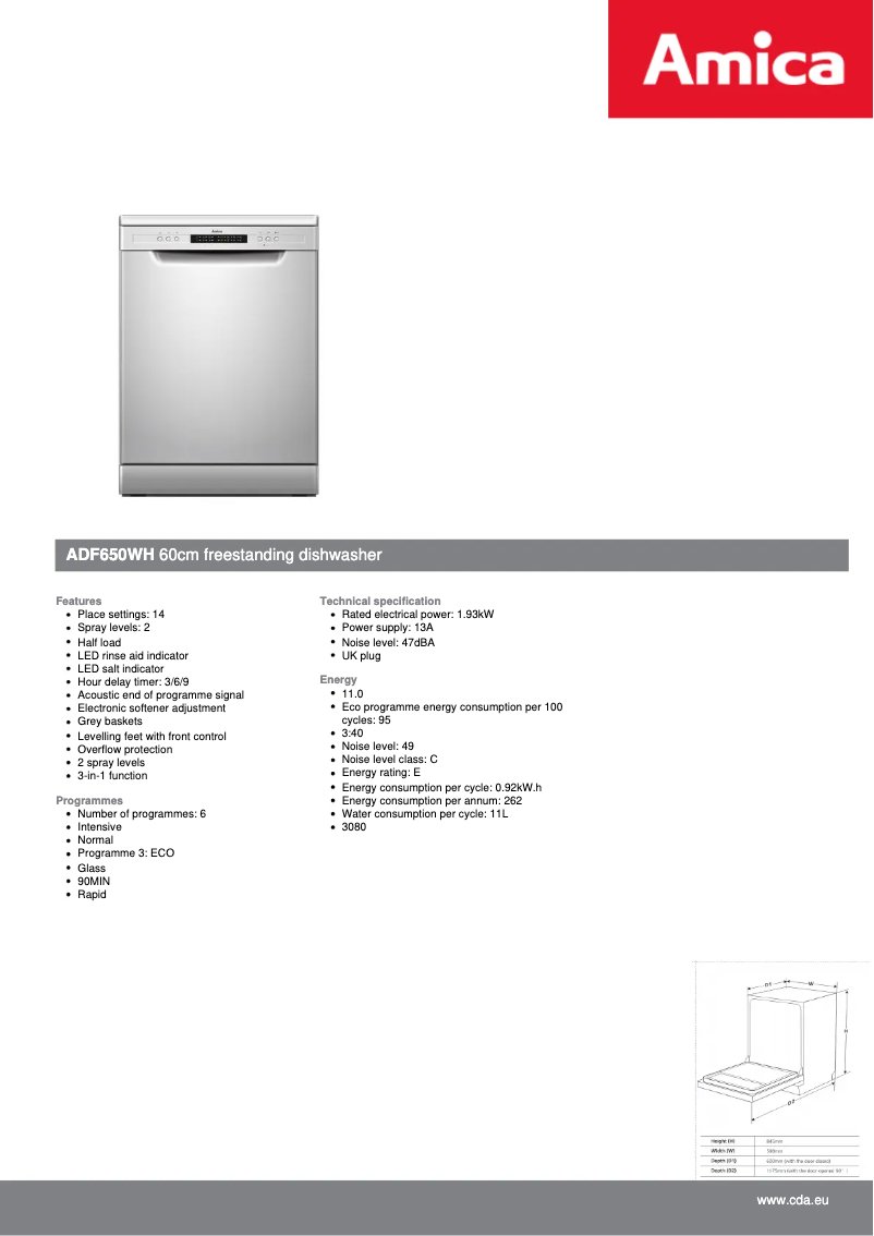 Página nº 1 - Ficha técnica Amica ADF650WH