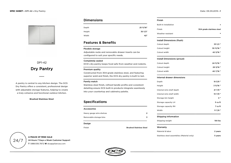Página 1 del manual Ficha técnica DCS DP1-42