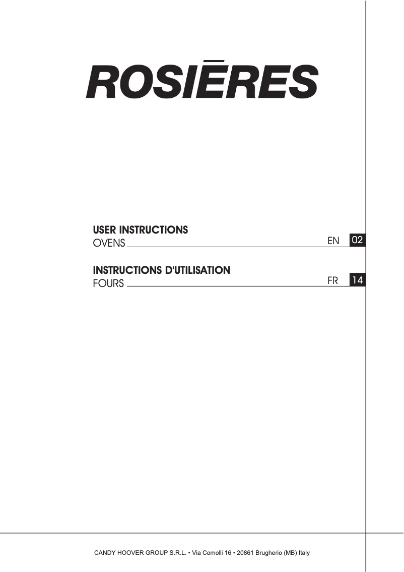 Página 1 del manual Manual de usuario Rosieres RFC 3O0979 IN WF
