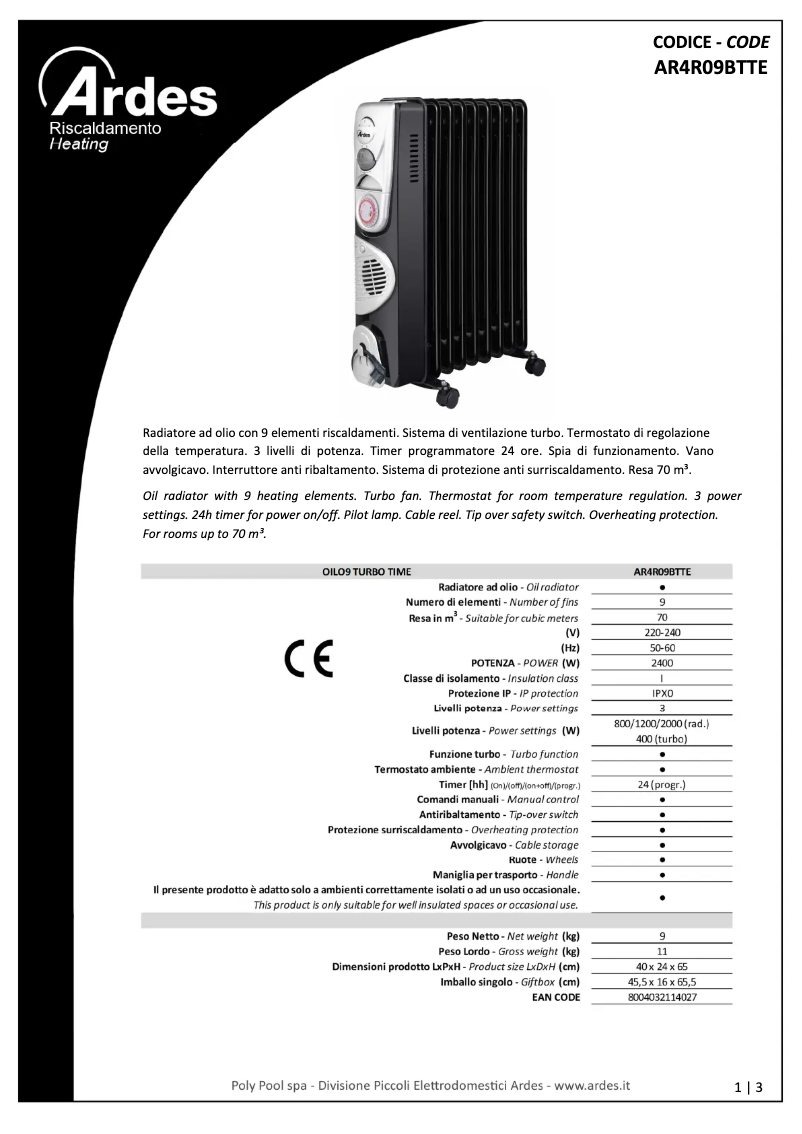 Página nº 1 - Ficha técnica Ardes AR4R09BTTE