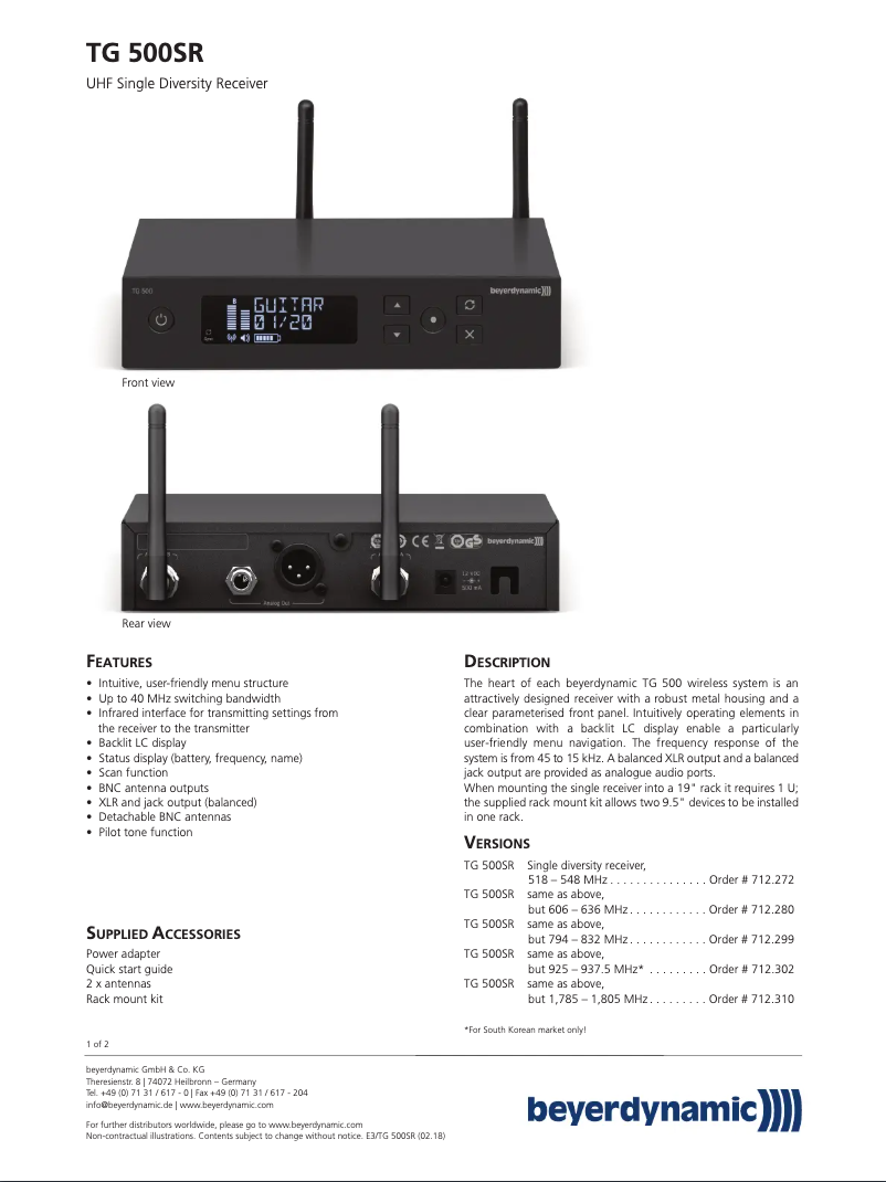 Página 1 del manual Ficha técnica Beyerdynamic TG 556