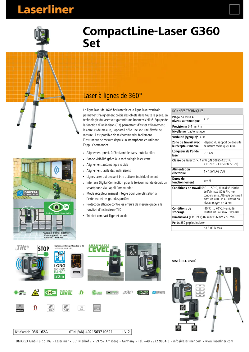 Página 1 del manual Ficha técnica Laserliner CompactLine-Laser G360