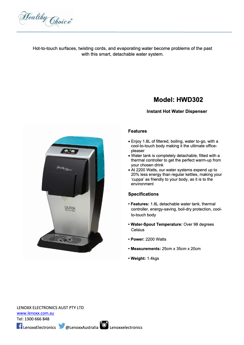 Página 1 del manual Manual de usuario Healthy Choice HWD302