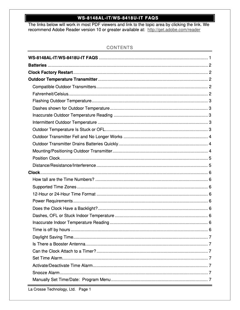 Página 1 del manual Preguntas frecuentes La Crosse Technology WS-8418AL-IT
