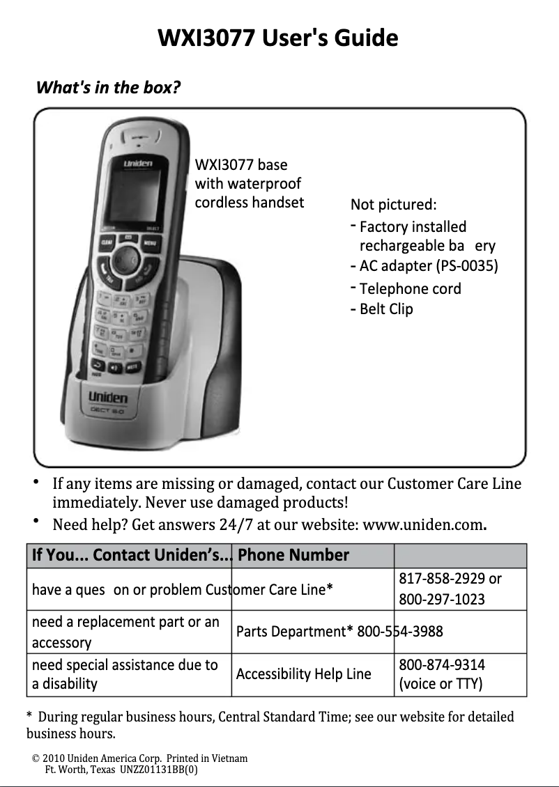 Imagen de la primera página del manual del dispositivo WXI3077