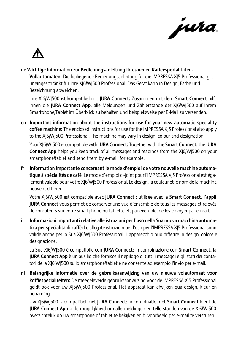 Página nº 1 - Manual de usuario Jura WJ500 Professional