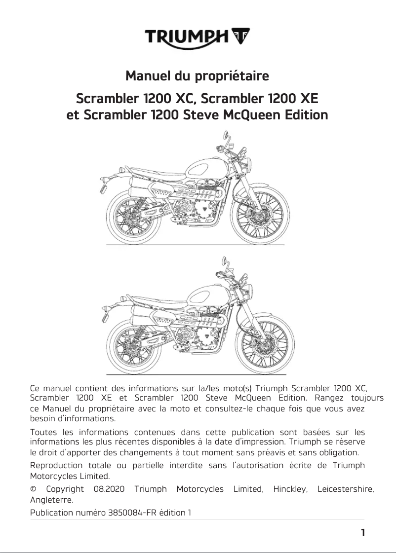 Imagen de la primera página del manual del dispositivo Scrambler 1200 XC (2021)