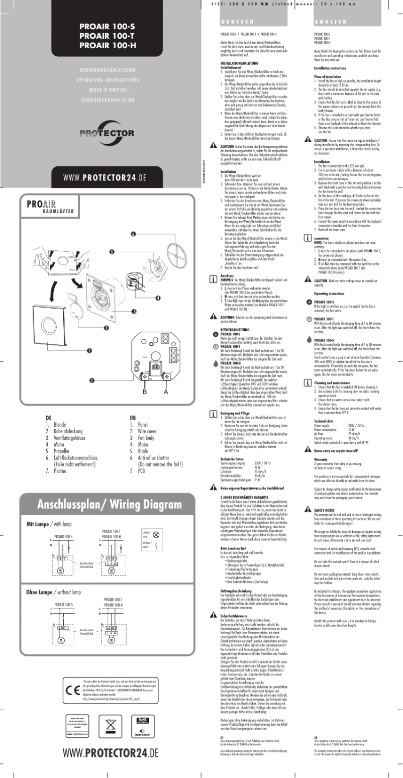 Imagen de la primera página del manual del dispositivo ProAir 100 H-WW