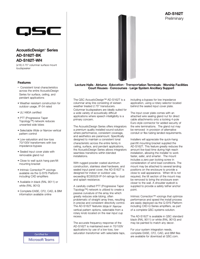 Imagen de la primera página del manual del dispositivo AcousticDesign AD-S162T