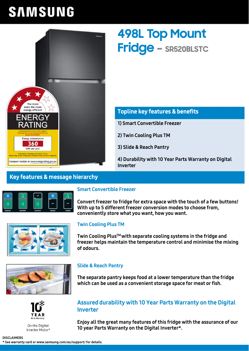 Página 1 del manual Ficha técnica Samsung SR520BLSTC