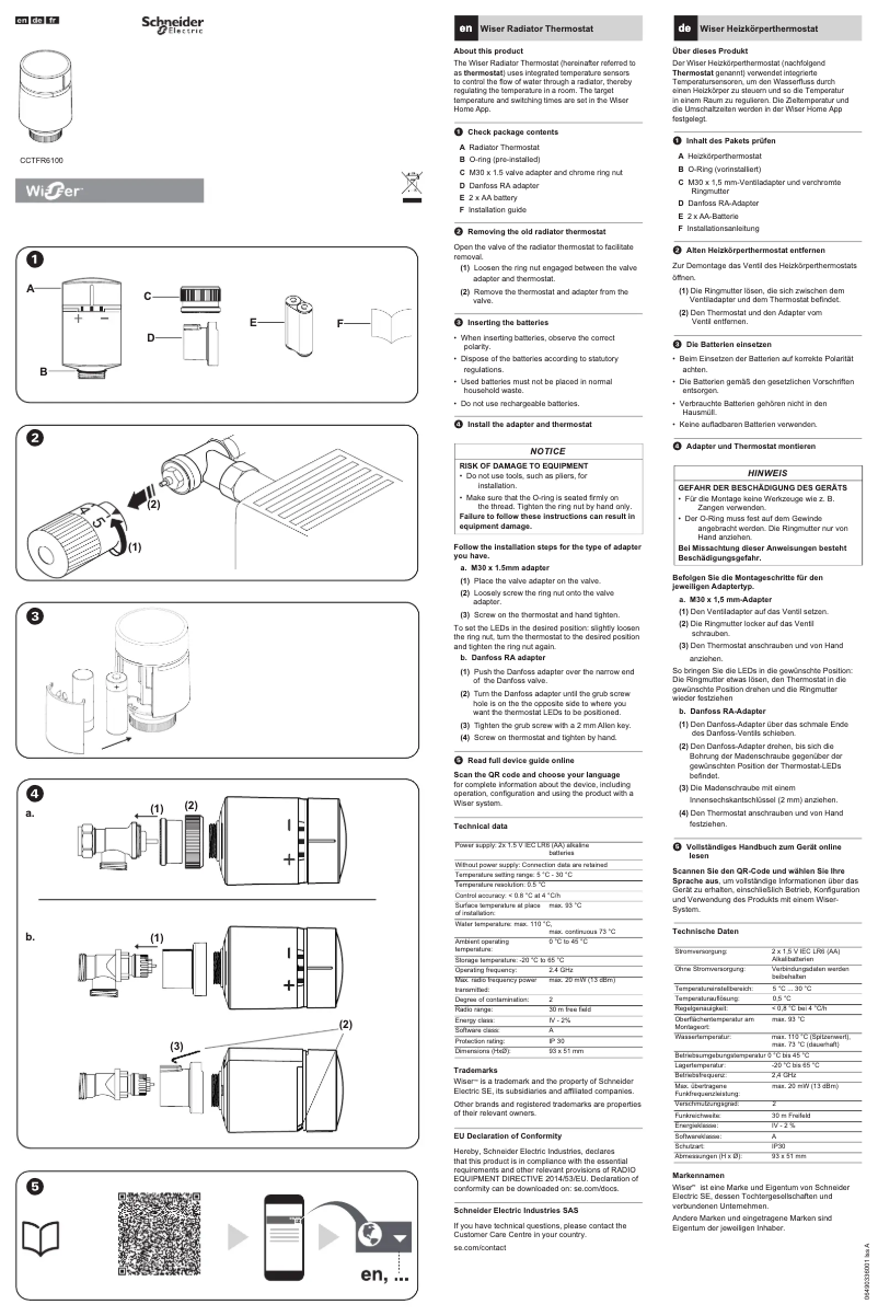 Imagen de la primera página del manual del dispositivo Wiser CCTFR6100