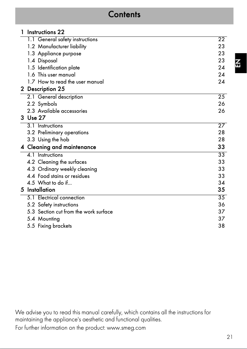 Página 1 del manual Manual de usuario Smeg PI964B