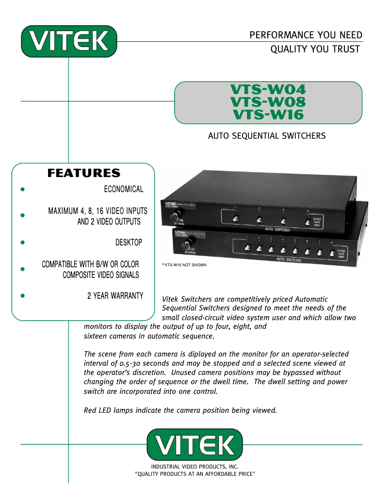 Imagen de la primera página del manual del dispositivo VTS-W04