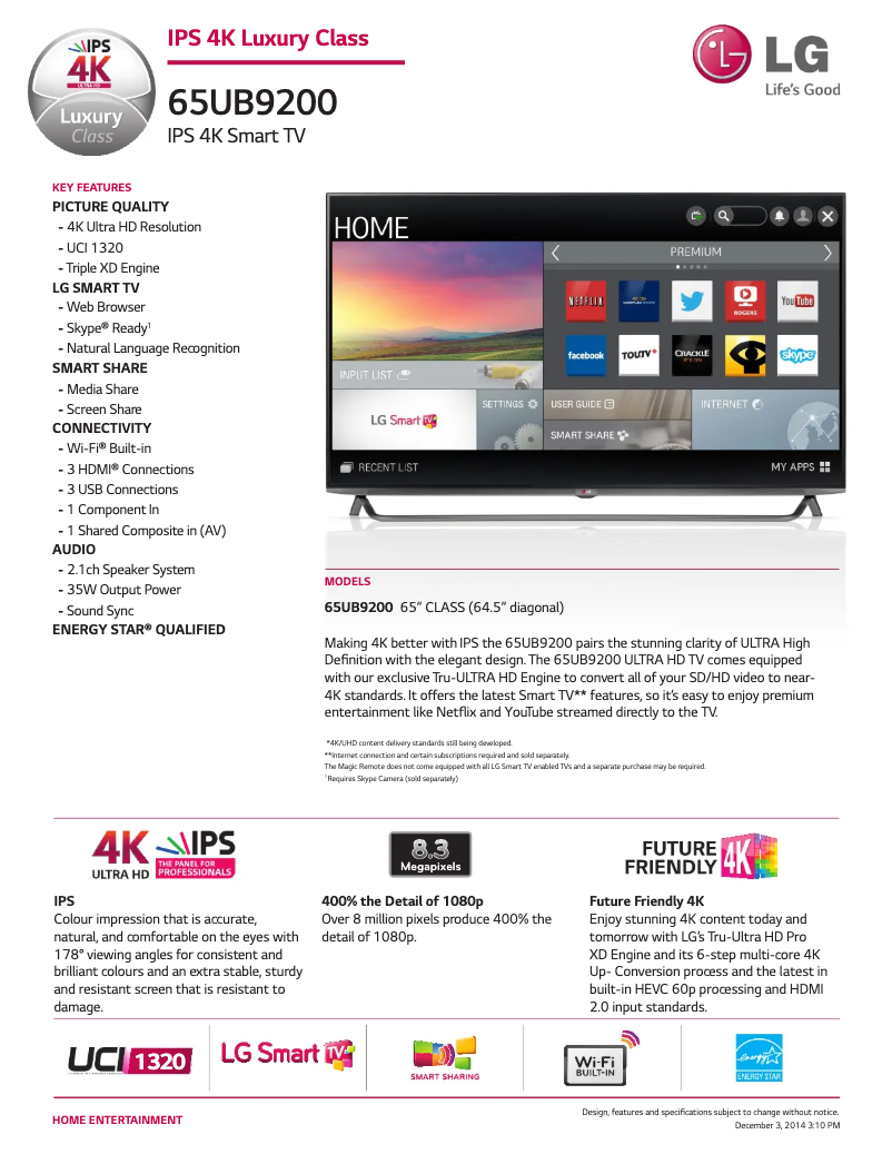 Página nº 1 - Ficha técnica LG 65UB9200