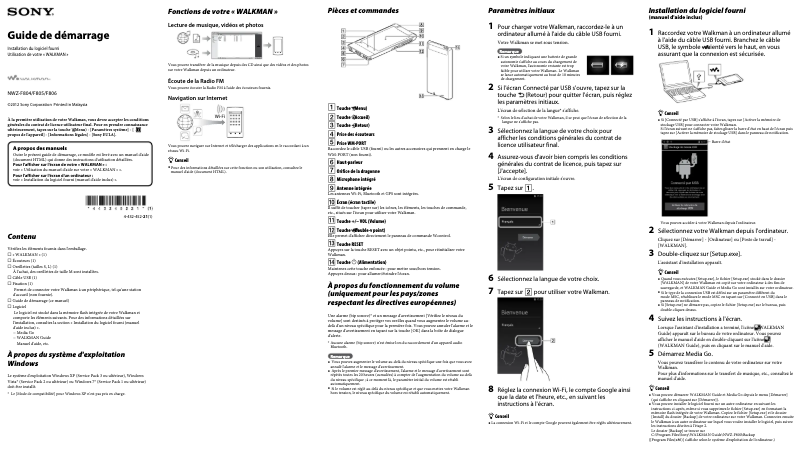 Imagen de la primera página del manual del dispositivo Walkman NWZ-F805