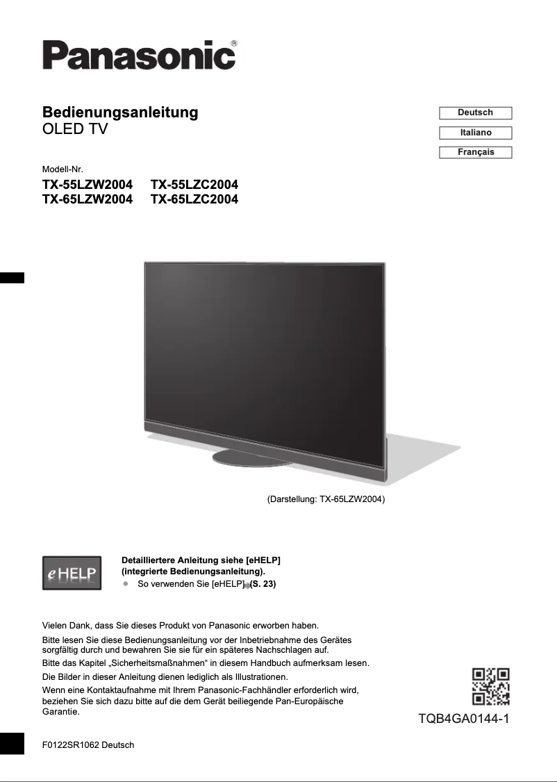 Imagen de la primera página del manual del dispositivo TX-65LZW2004