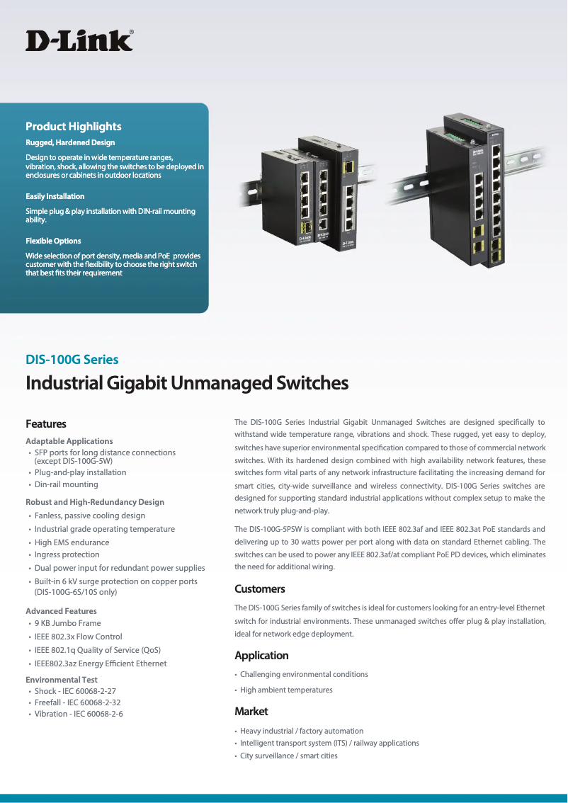 Página 1 del manual Ficha técnica D-Link DIS-100G-6S