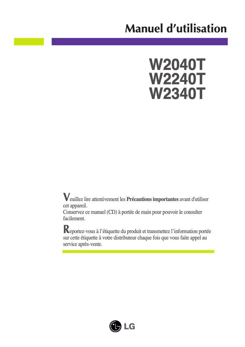 Imagen de la primera página del manual del dispositivo W2240T