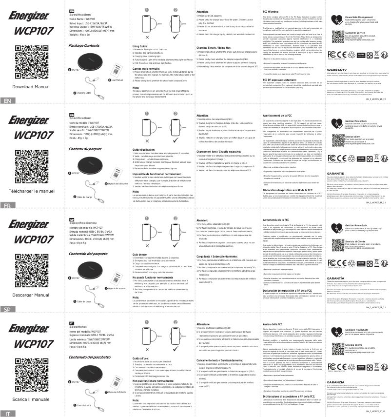 Imagen de la primera página del manual del dispositivo WCP107