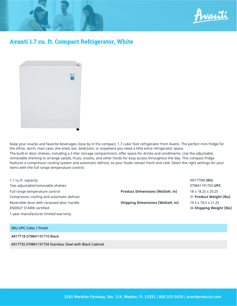 Página 1 del manual Ficha técnica Avanti AR17T1B