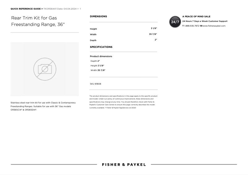 Página nº 1 - Manual de usuario Fisher & Paykel TKOR364X1