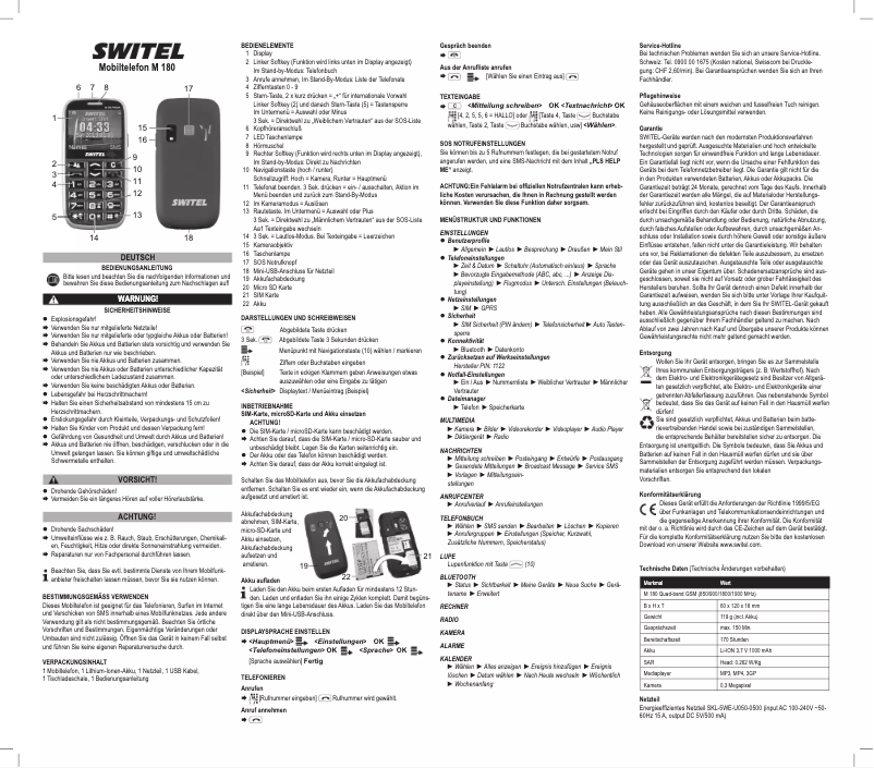 Página 1 del manual Manual de usuario Switel M180