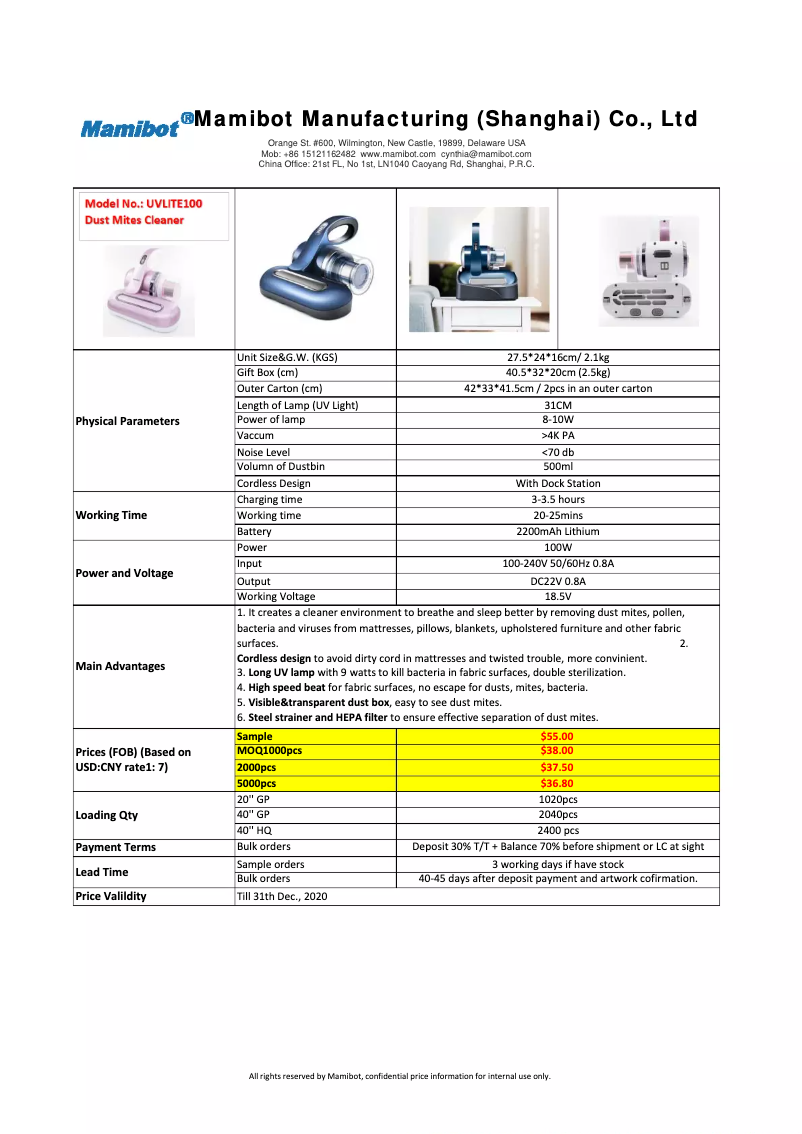 Imagen de la primera página del manual del dispositivo UVLITE 100