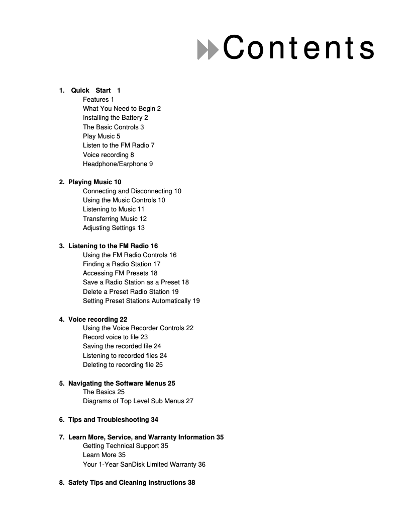 Página 1 del manual Manual de usuario Sandisk Sansa M260