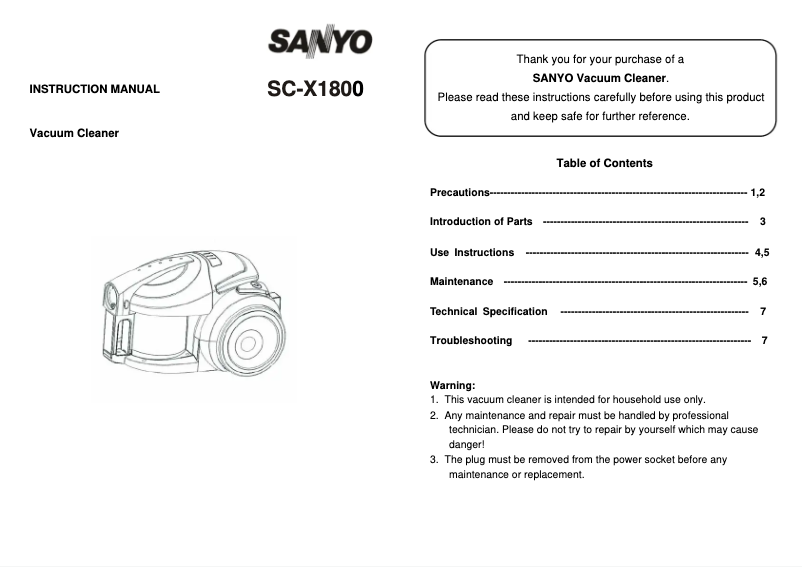 Página 1 del manual Manual de usuario Sanyo SC-X1800