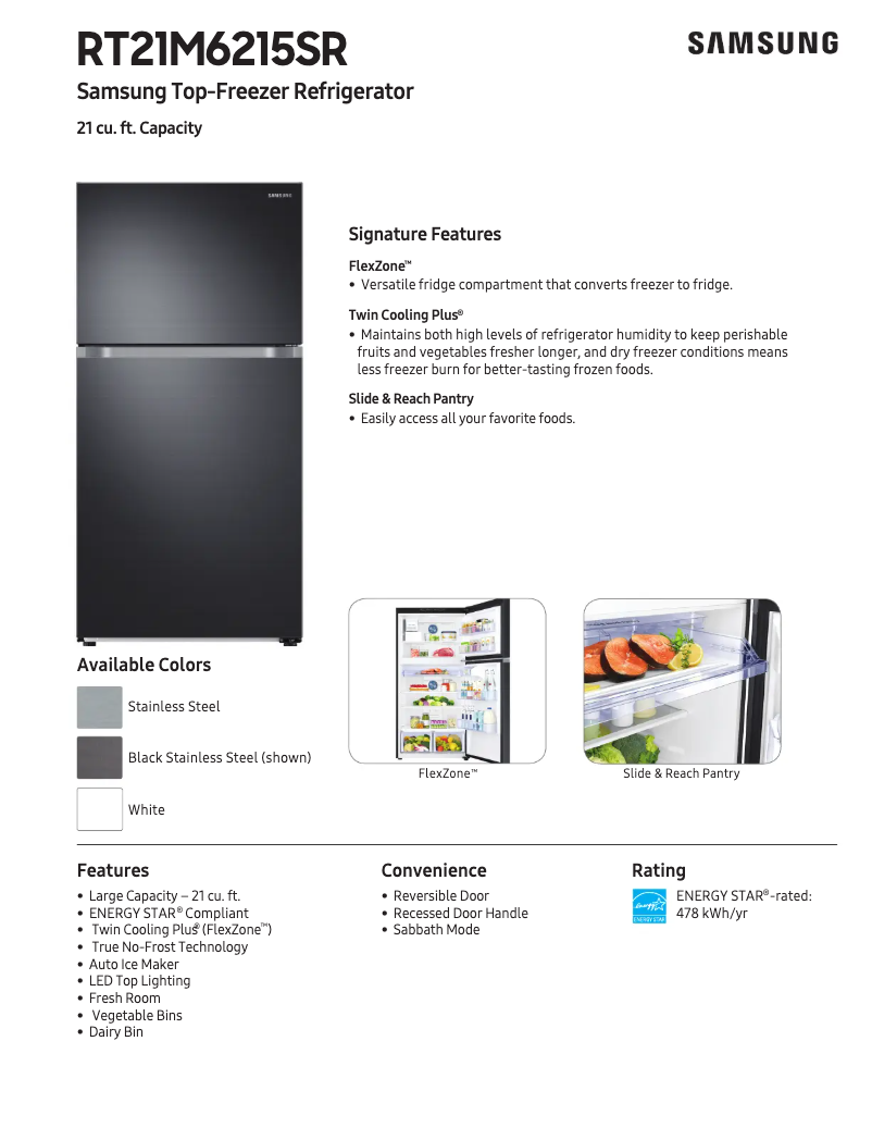 Página 1 del manual Ficha técnica Samsung RT21M6215SG