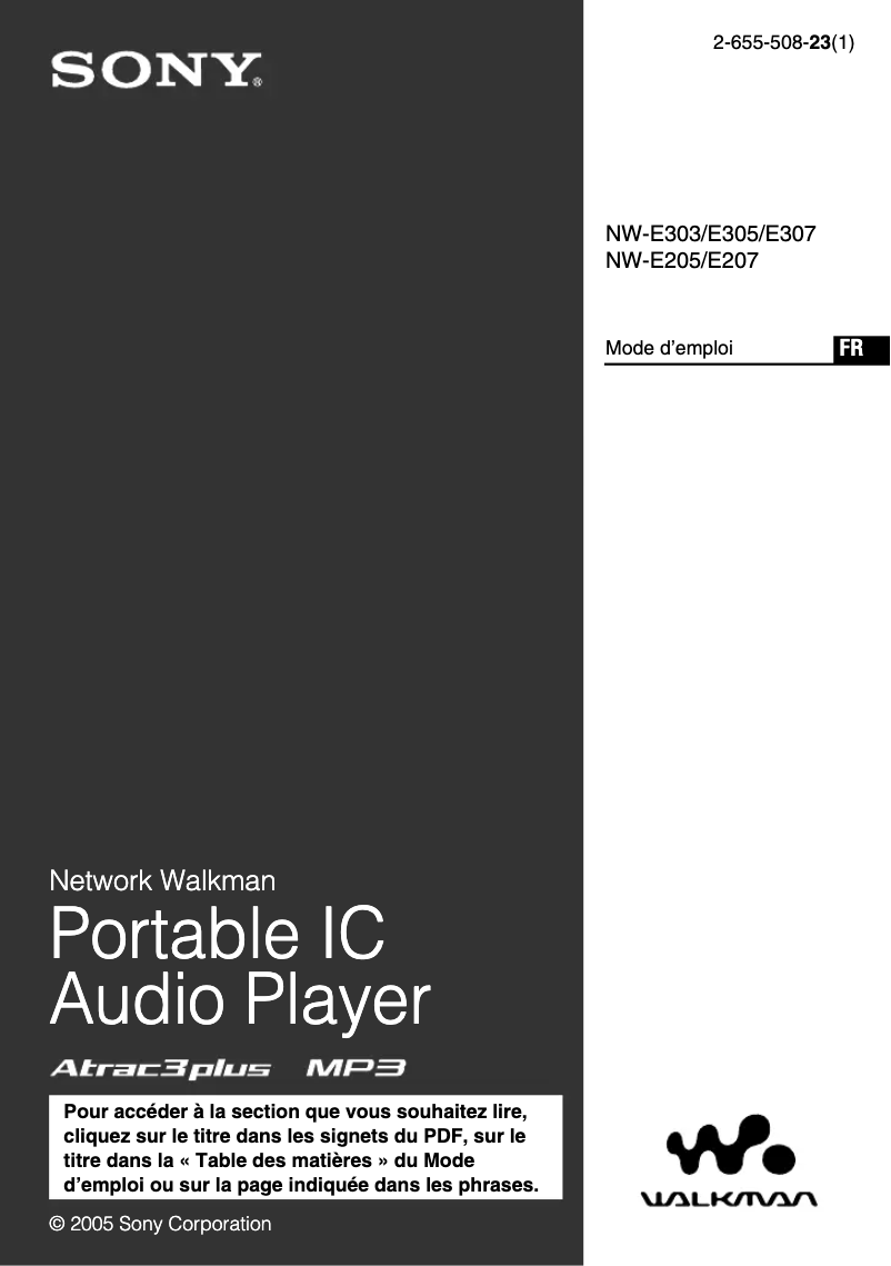 Imagen de la primera página del manual del dispositivo NW-E305