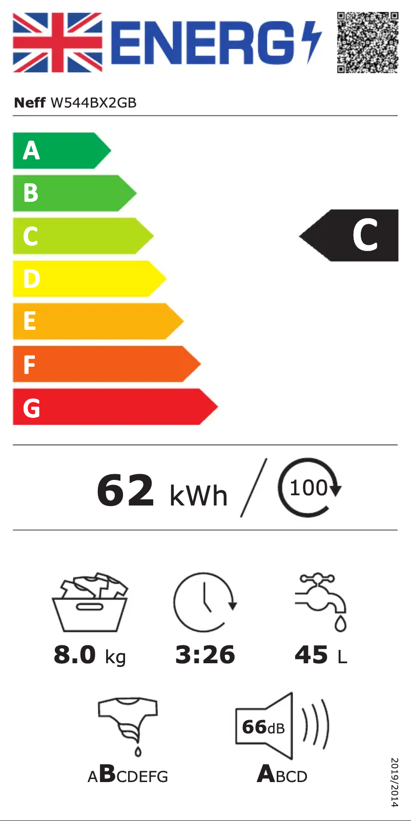 Página 1 del manual Etiqueta energética Neff W544BX2GB