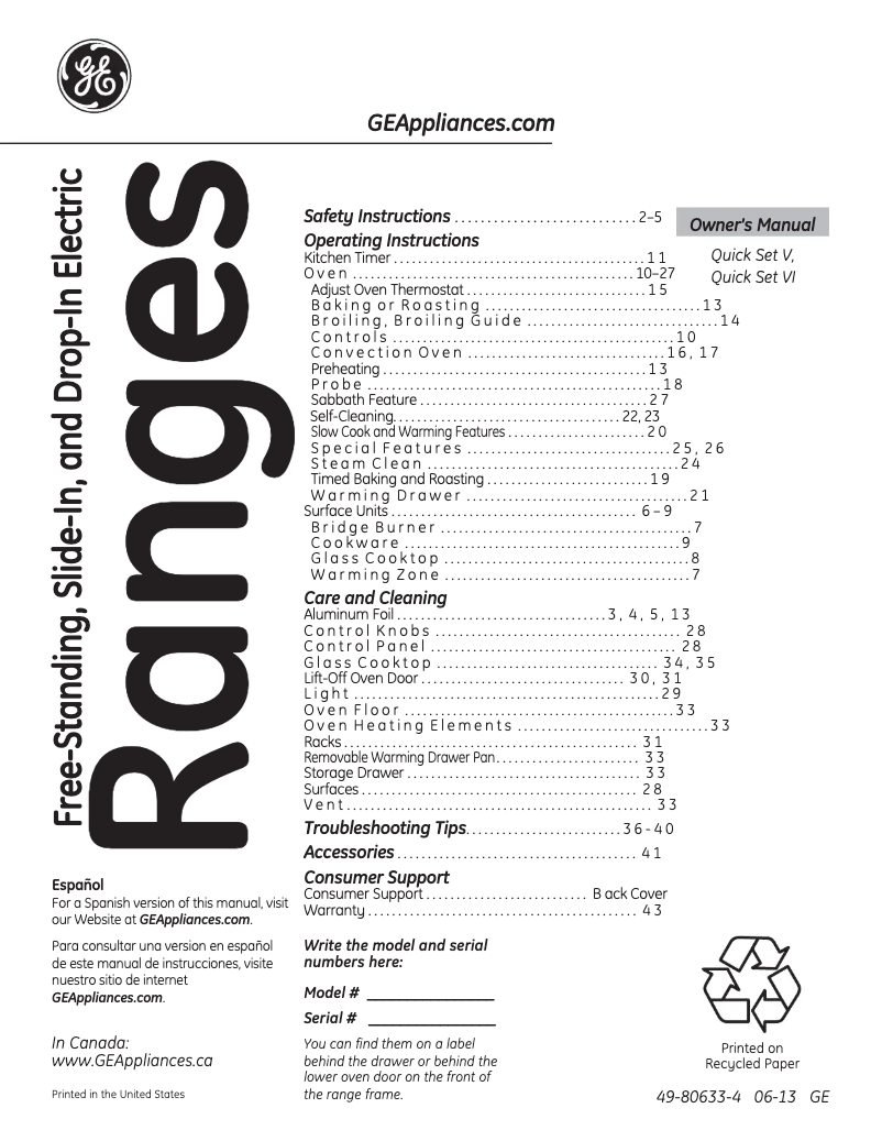 Página 1 del manual Manual de uso y mantenimiento GE JB850DTWW