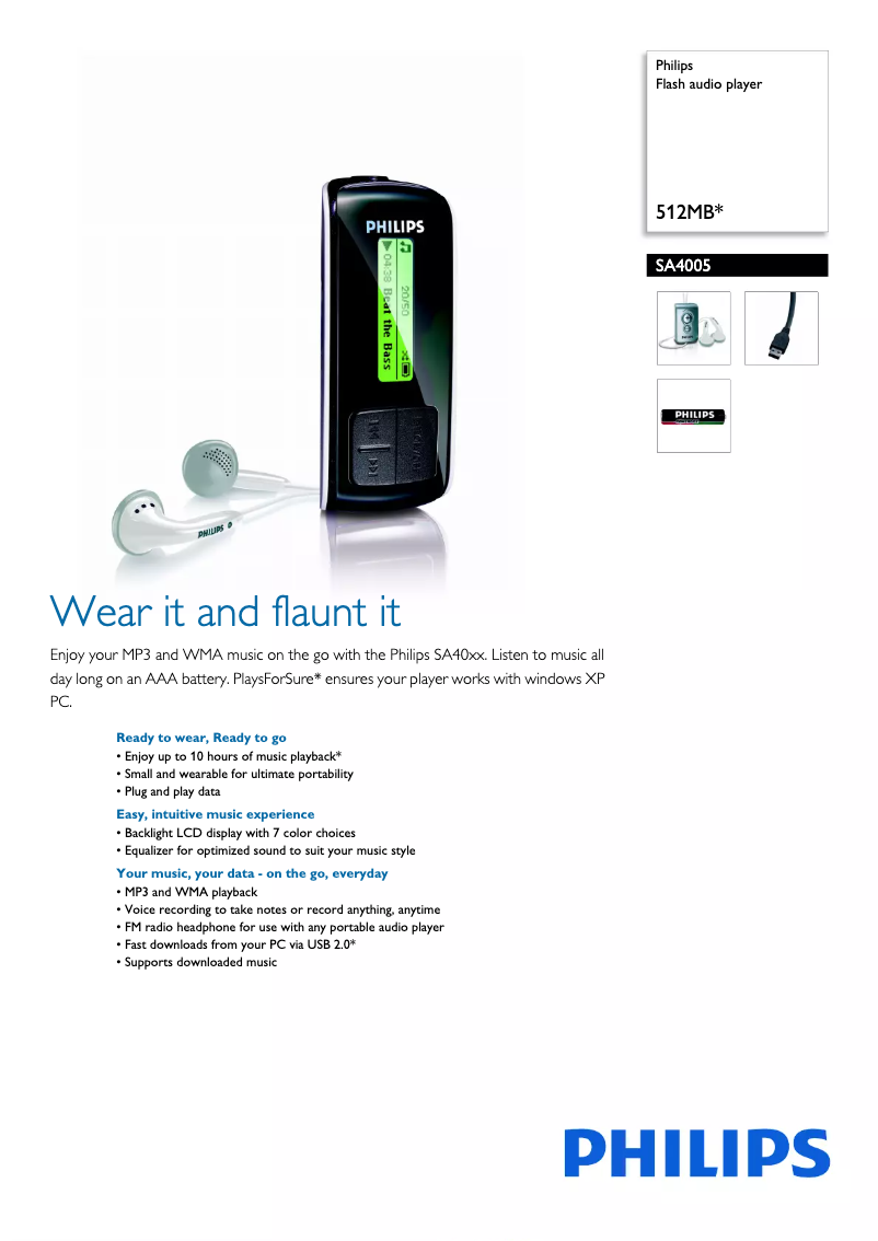 Página 1 del manual Folleto Philips SA4005