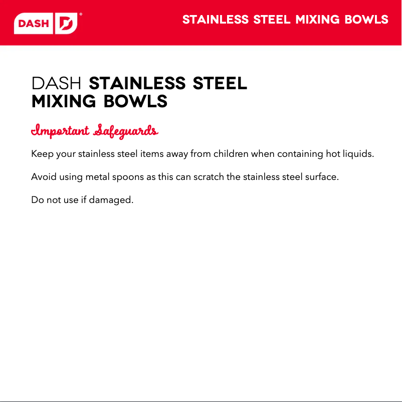 Página nº 1 - Manual de usuario Dash Stainless Steel Mixing Bowls DSMB300GBAQ04