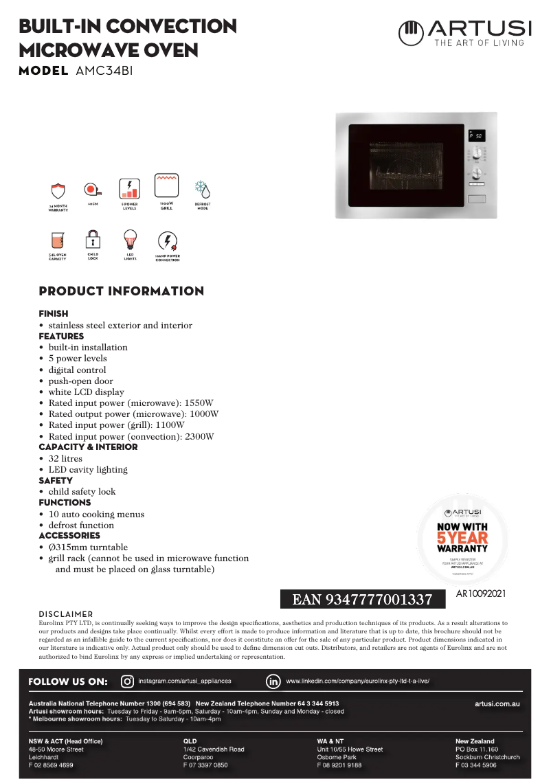 Página nº 1 - Ficha técnica Artusi AMC34BI