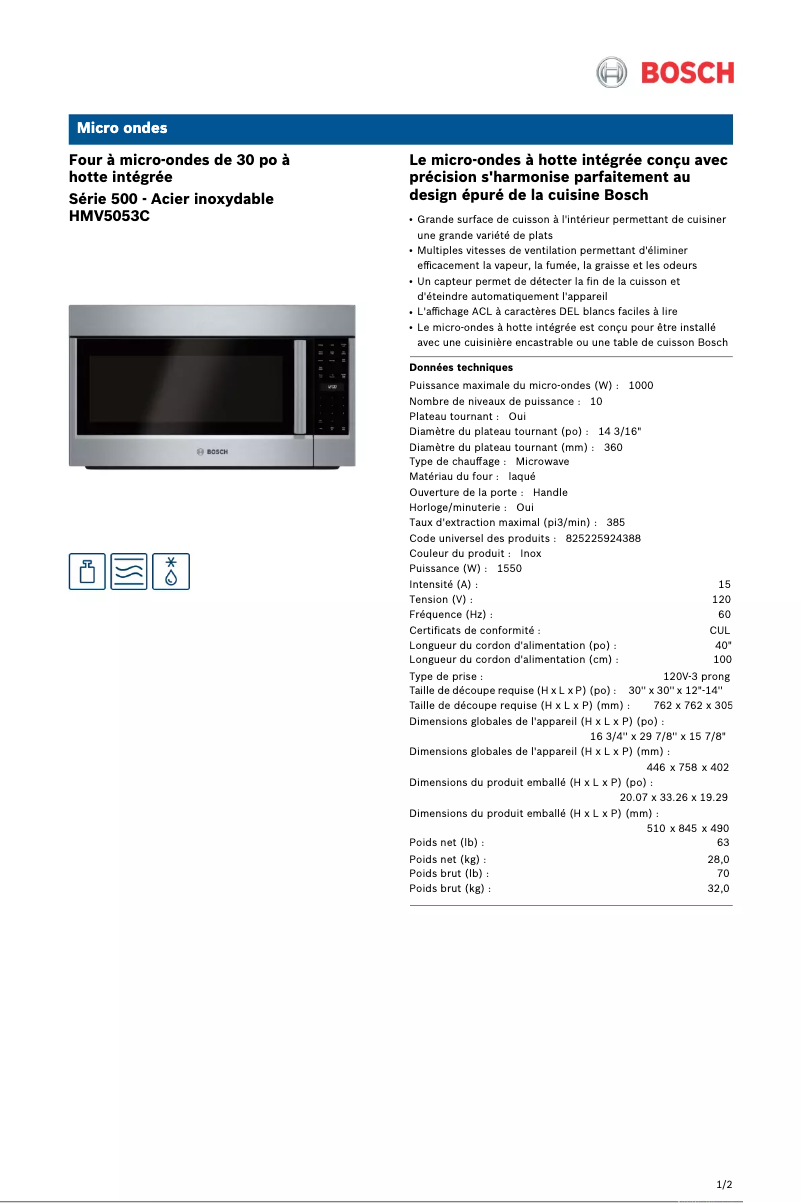 Página 1 del manual Ficha técnica Bosch HMV5053C