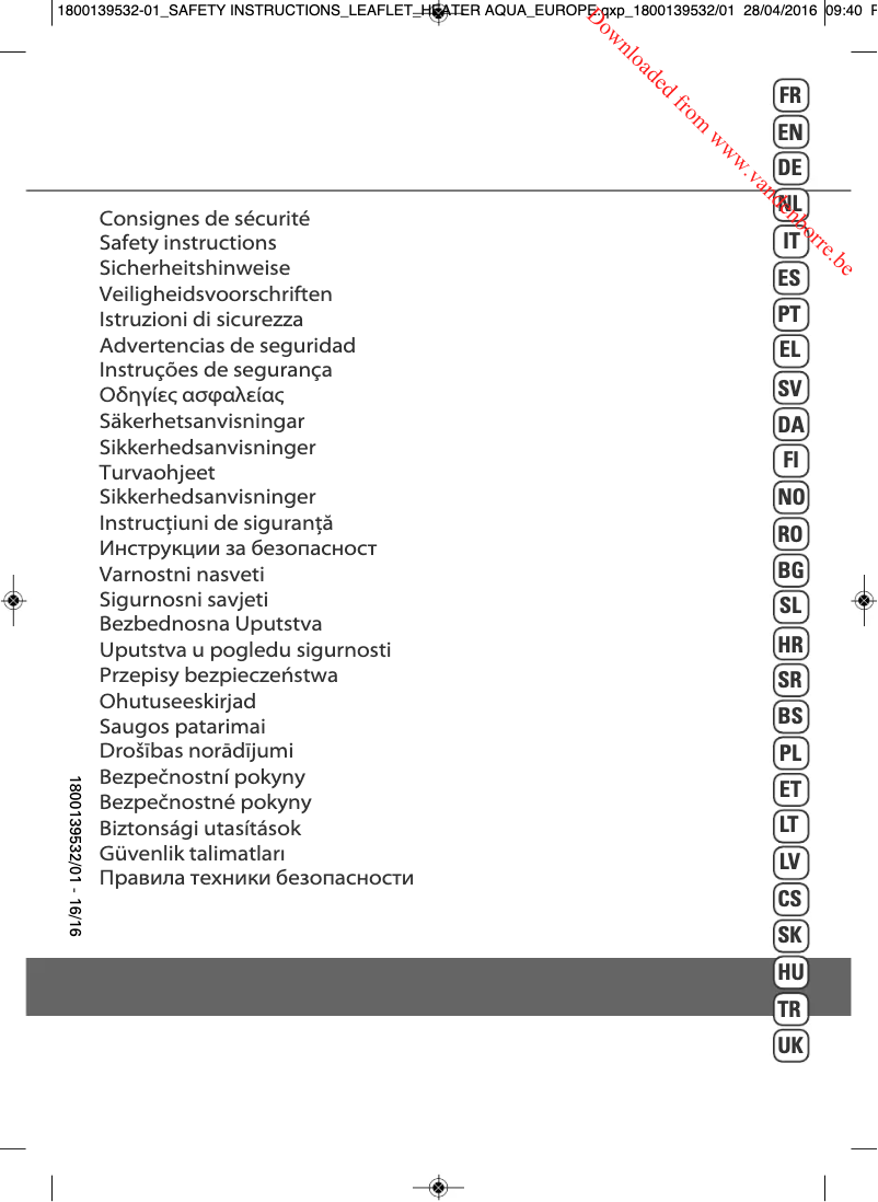Imagen de la primera página del manual del dispositivo Excel Aqua Safe SO9280