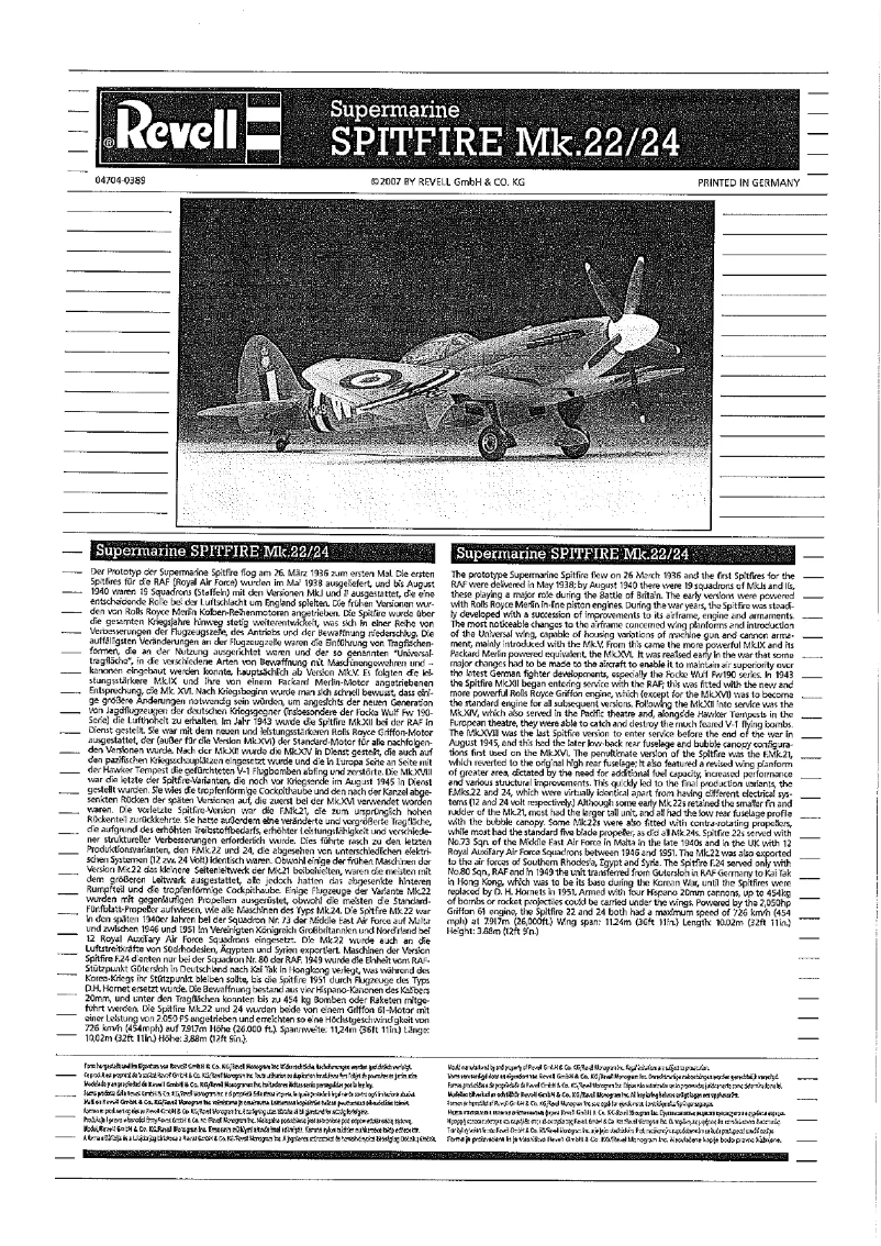 Imagen de la primera página del manual del dispositivo Supermarine SPITFIRE Mk.22/24