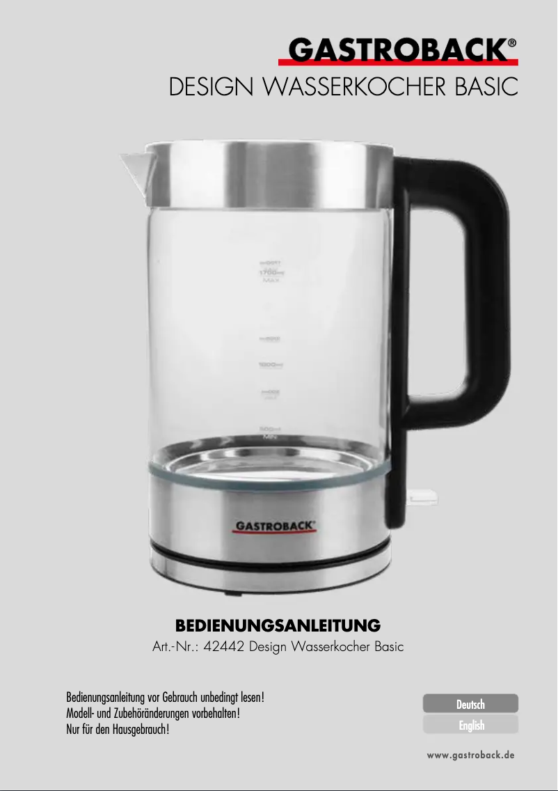 Imagen de la primera página del manual del dispositivo Design Water Kettle Basic 42442