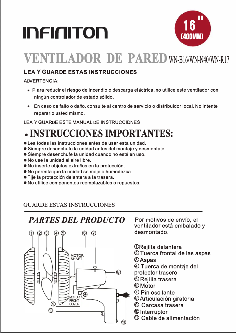 Página 1 del manual Manual de usuario Infiniton WN-B16