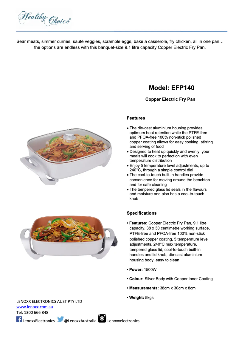 Imagen de la primera página del manual del dispositivo EFP140