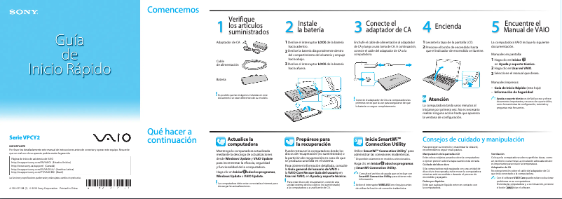 Página 1 del manual Guía de instalación Sony Vaio VPCY21DGX